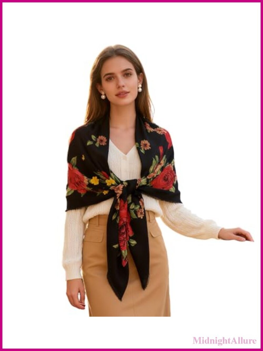Floral Square Mexican Shawl Scarf Cotton Hemp Wrap for Women